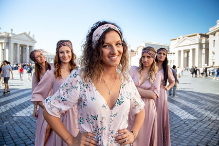 Maja and her bridesmaids during an upbeat bachelorette photoshoot